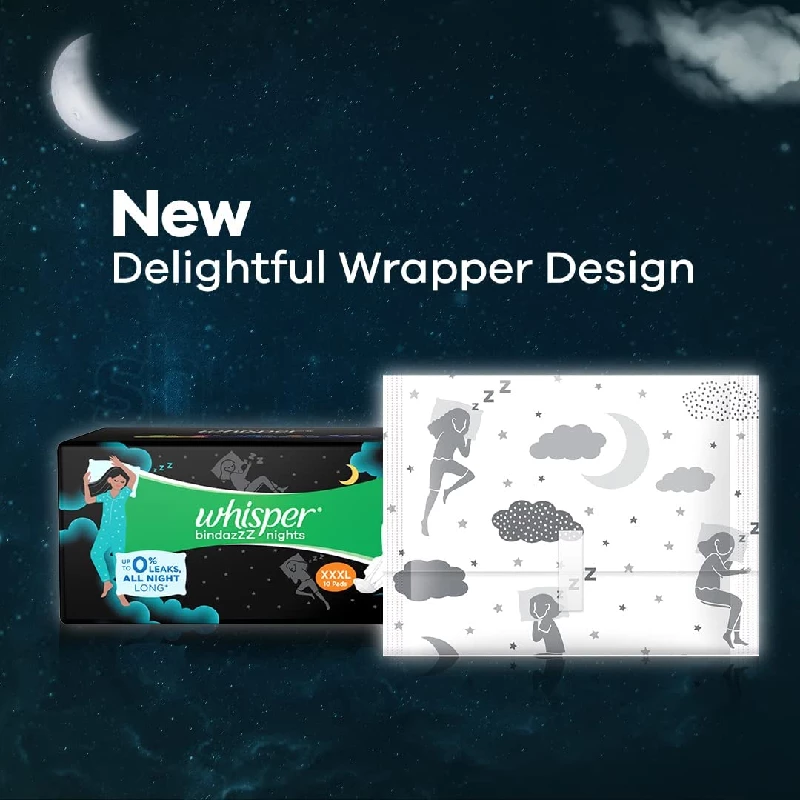 Whisper Bindazzz Night XXXL Sanitary Pads, 20 Pads-4.webp